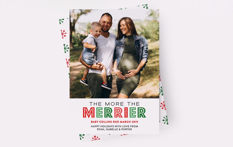 The More the Merrier Card Holiday Pregnancy Announcement image 1