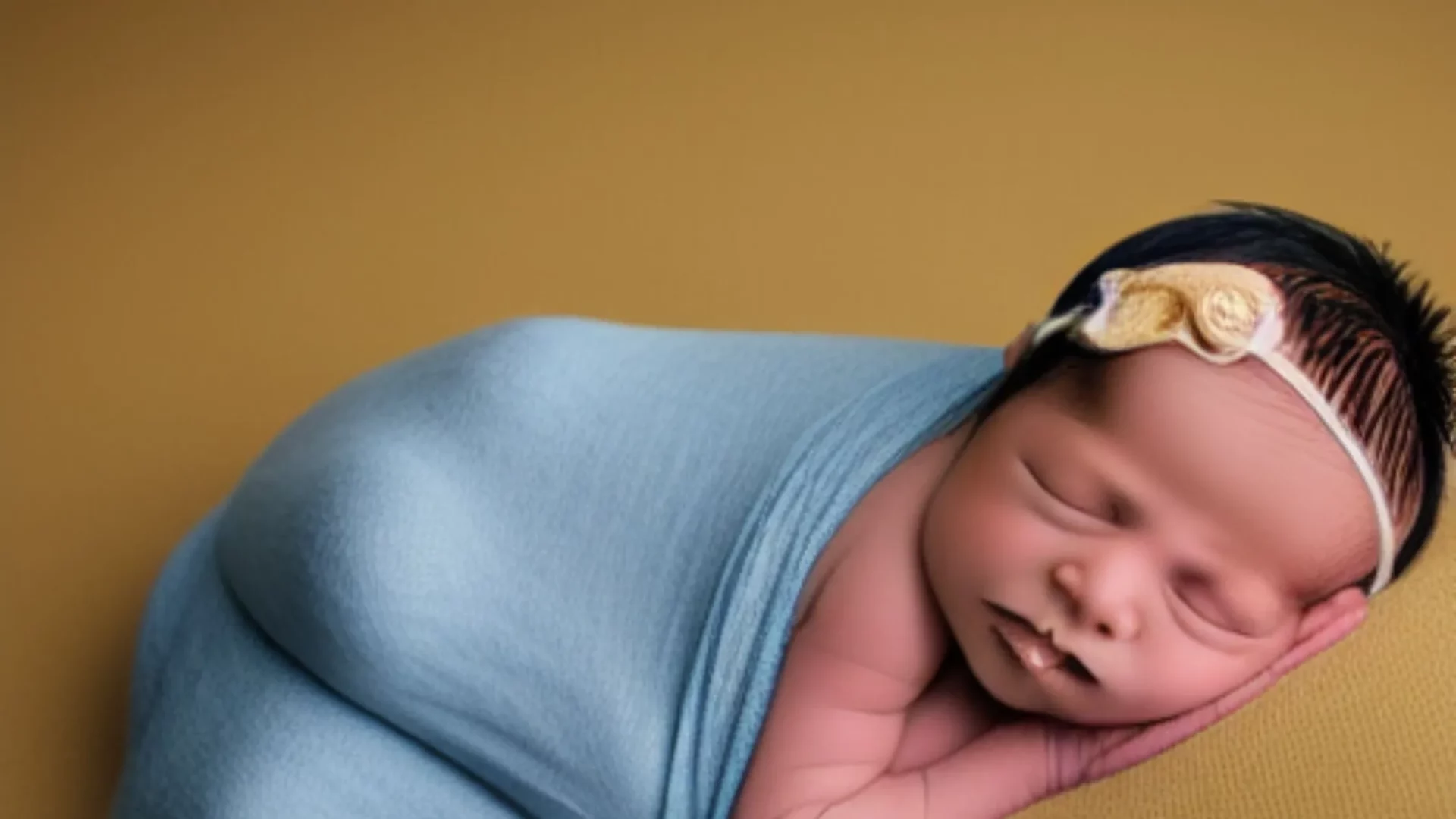 newborn baby sleeping on yellow background